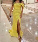 ONE SHOLDER MAXI DRESS WITH SLIT AND RUFFLES